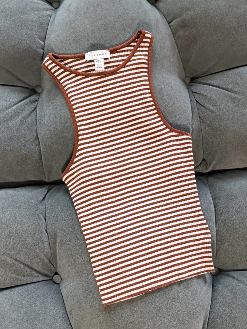 Topshop Brown and White Striped Ribbed Tank